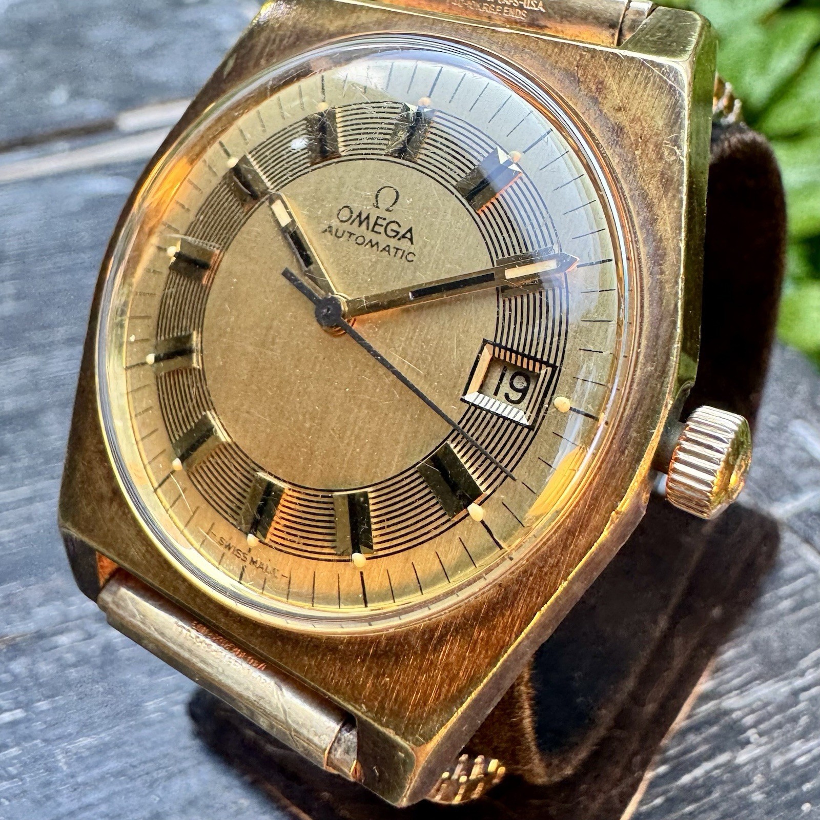 Vintage 1970s Omega Automatic Gold Plated Barcode 166.0118 cal 1480 Swiss 36mm