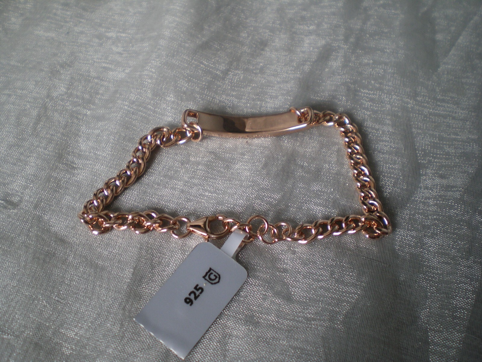 Identity bracelet, 8 inches, 11.68 grams of 925 Sterling Silver, Rose Gold over