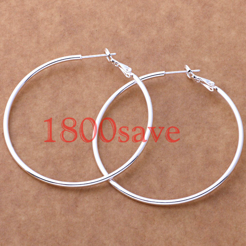 Designer Inspired 925 Sterling Silver 4″ eXtra-Large 2mm Thin Tube Hoop Earrings