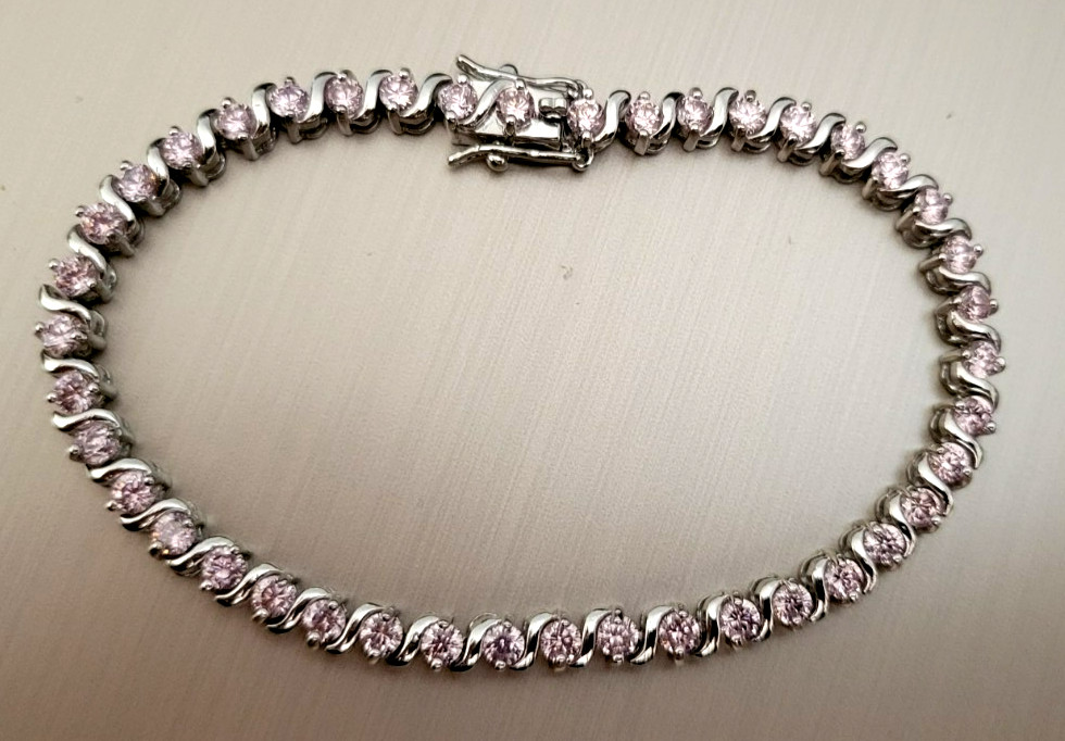 NEW Sterling Silver Tennis Bracelet Pink Topaz DW Thailand 14g