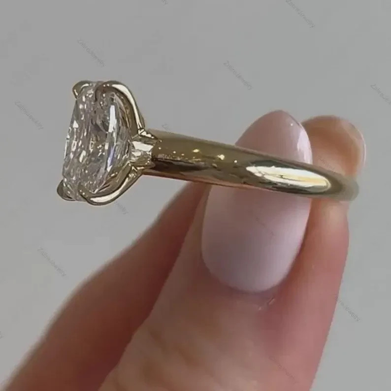 IGI 3 Ct Cushion F-VS1 Lab Grown Diamond Women Engagement Ring 14K Yellow Gold