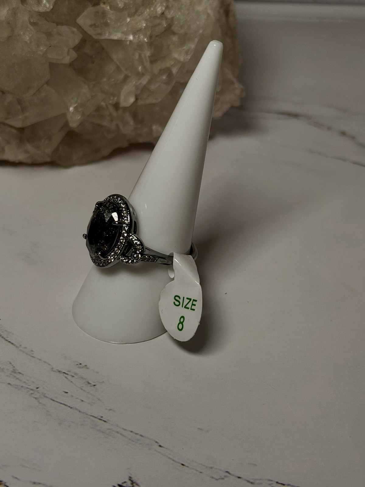 Bomb Party RG59420 “More Than Anything Else” Ring Sz 8 Black IceCrystal Hematite