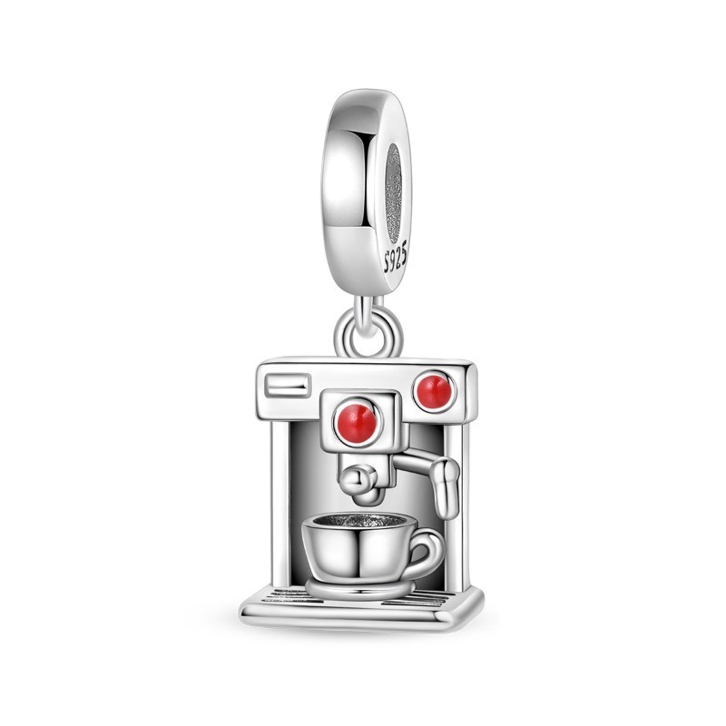 KUNSIR Sterling Silver Coffee Machine Pendant Charm for Bracelet DIY Charms Gift