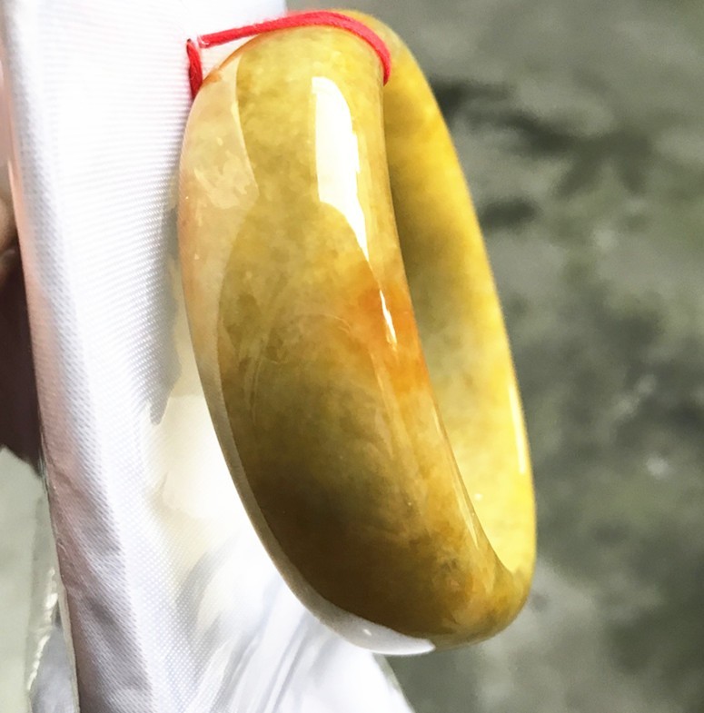63.5MM Natural Ice Yellow Jadeite Jade Bracelet Burma Wide Big Jade Bangle
