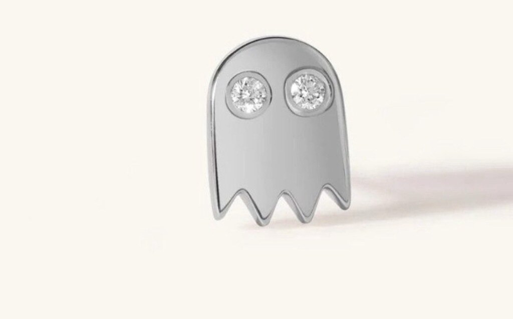 NEW Unisex Mismatch 14k Gold Accent Diamond PAC-Man and Ghost Stud Earrings