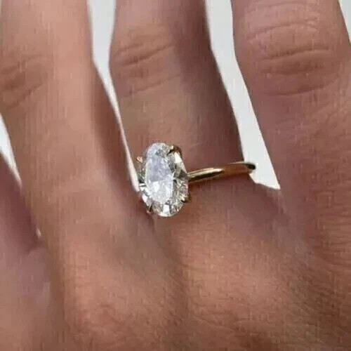 2.50Ct Oval Moissanite Solitaire Engagement Ring 925 Sterling Silver 14K Vermeil