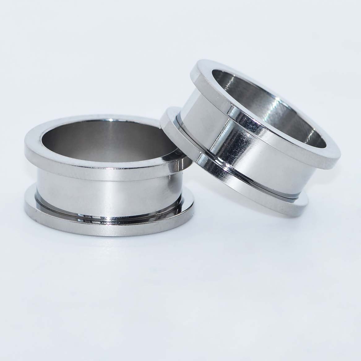 Pair Double Flate Flared Stainless Steel Ear Tunnels – Screw Fit Plugs Gauges