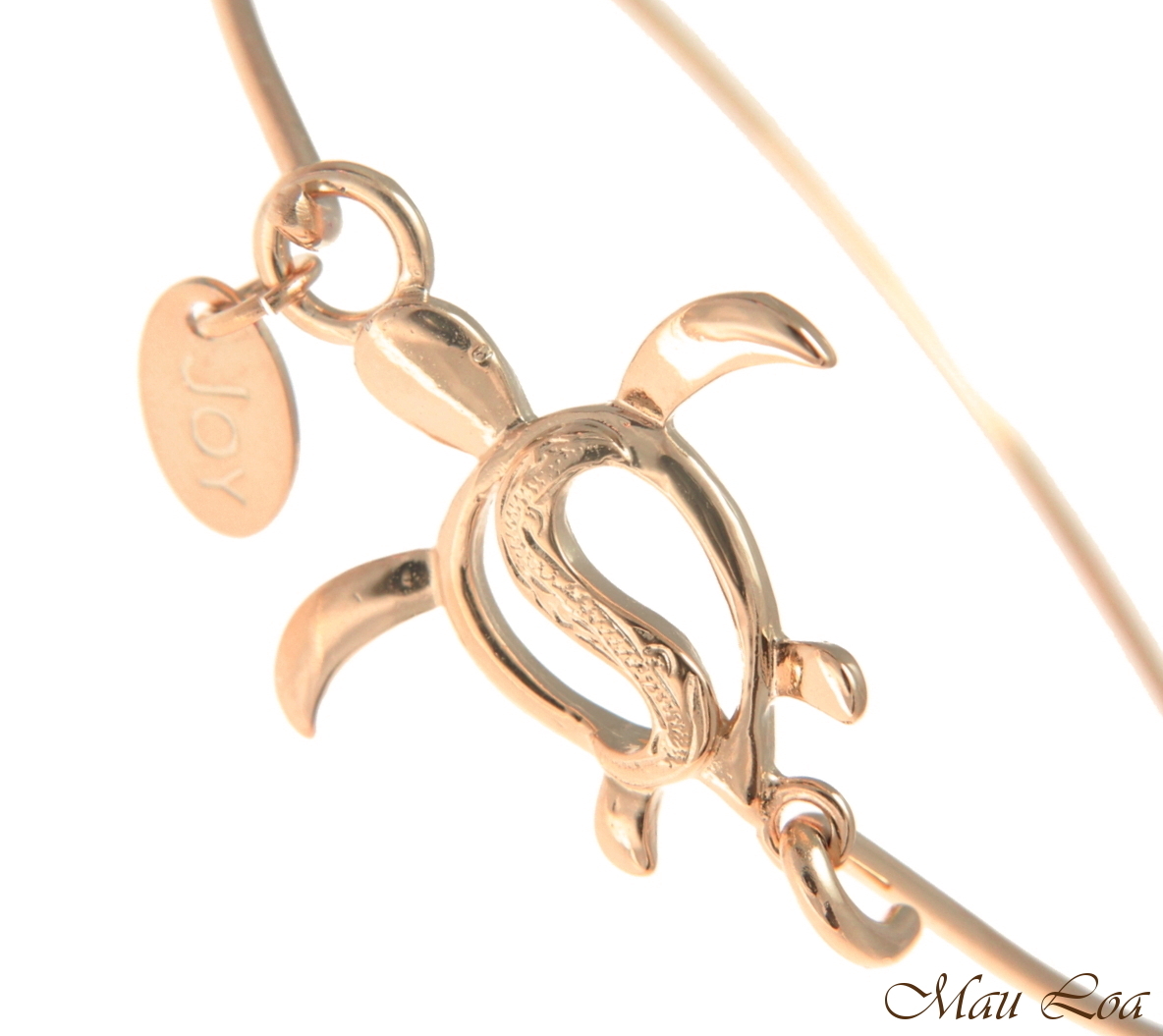 Pink Rose Gold Plated on Brass Hawaiian Scroll Honu Turtle Open Bangle Bracelet