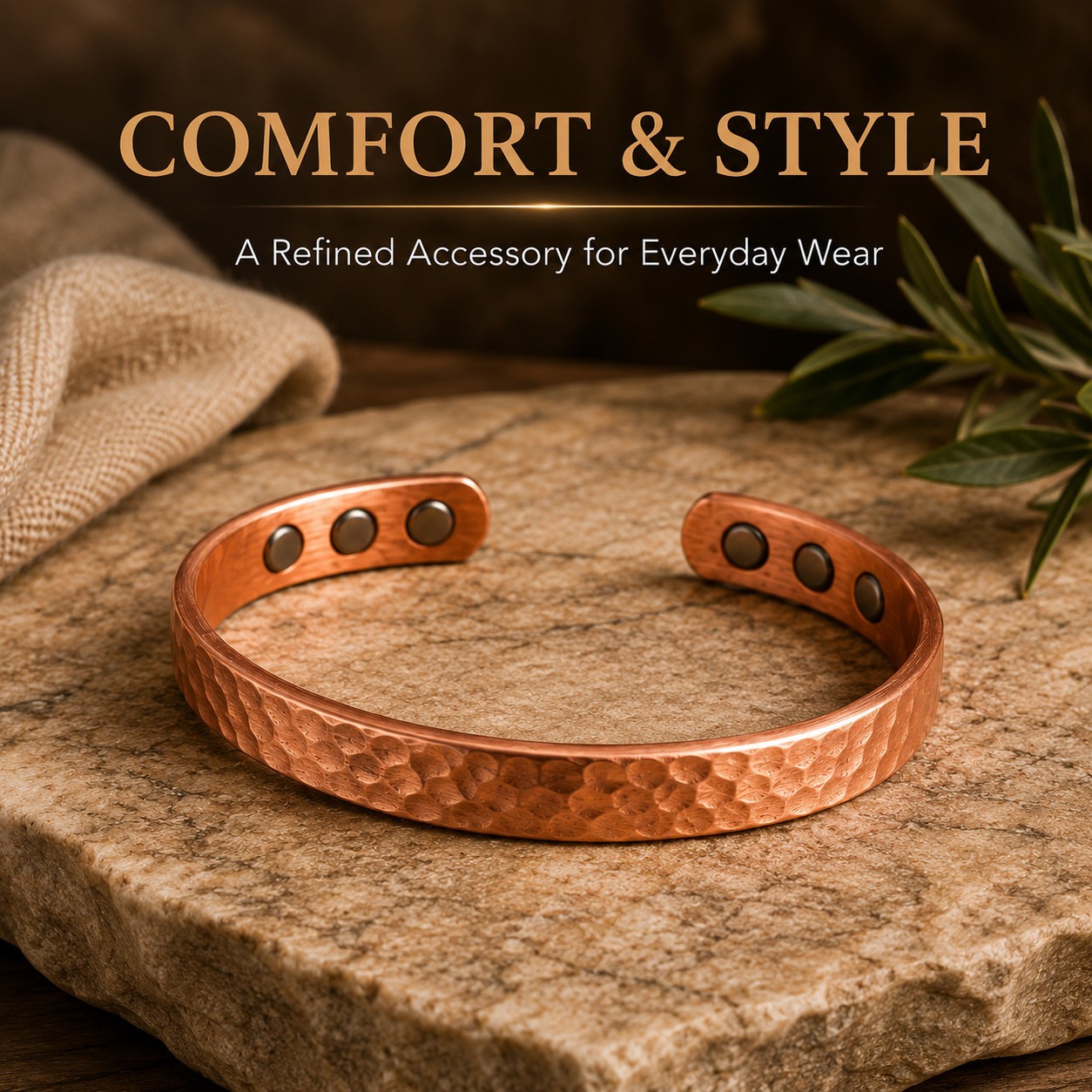 2Pcs Magnetic Copper Bracelet Set Pure Solid Copper 6 Magnets Adjustable Cuff