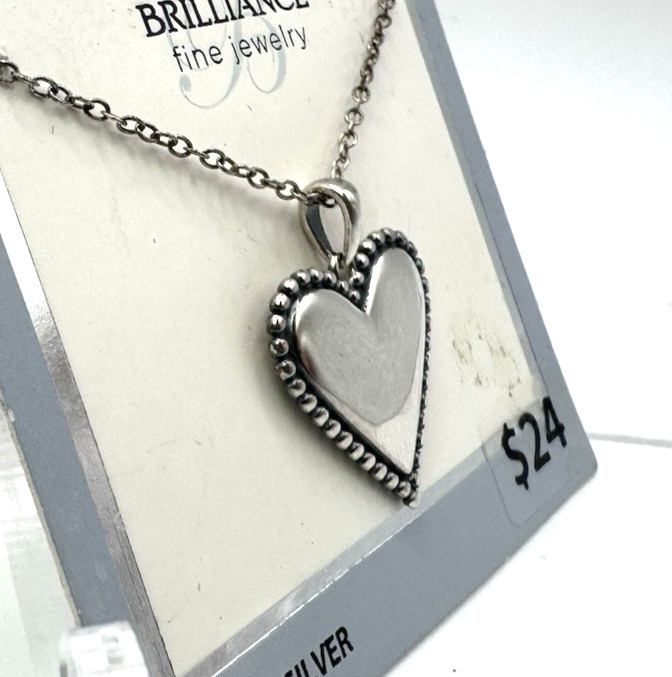 Brilliance Fine Jewelry Heart Love Sterling Silver Pendant 18″