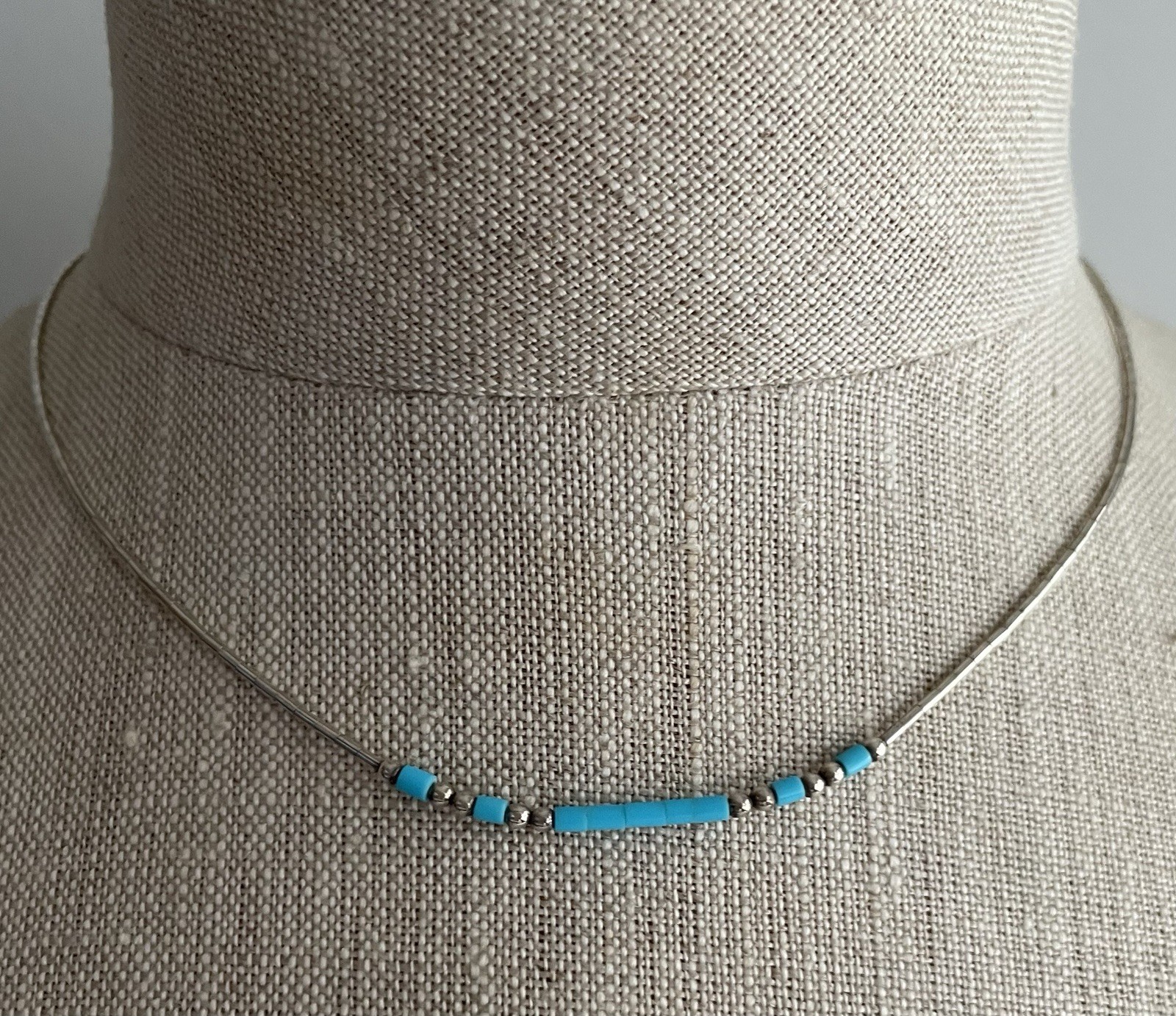 Vintage Turquoise Liquid 925 Sterling Silver Choker Necklace 15”