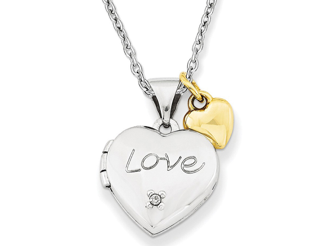 Heart Charm & Locket Pendant Necklace in Sterling Silver with Gold Plating