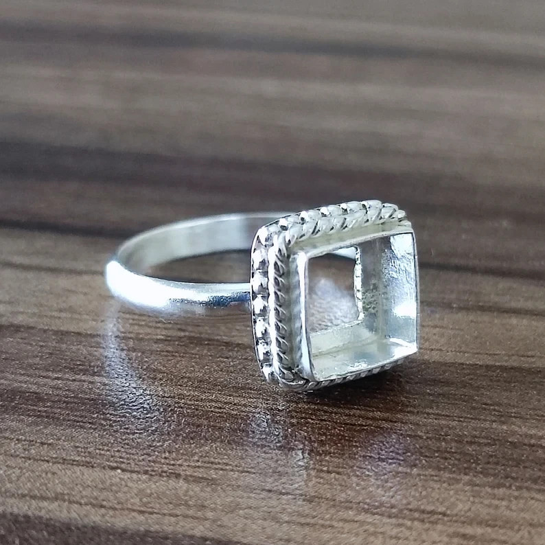 Sterling Silver Plated 12x12mm Square Bezel Ring Blank Handmade DIY Jewelry