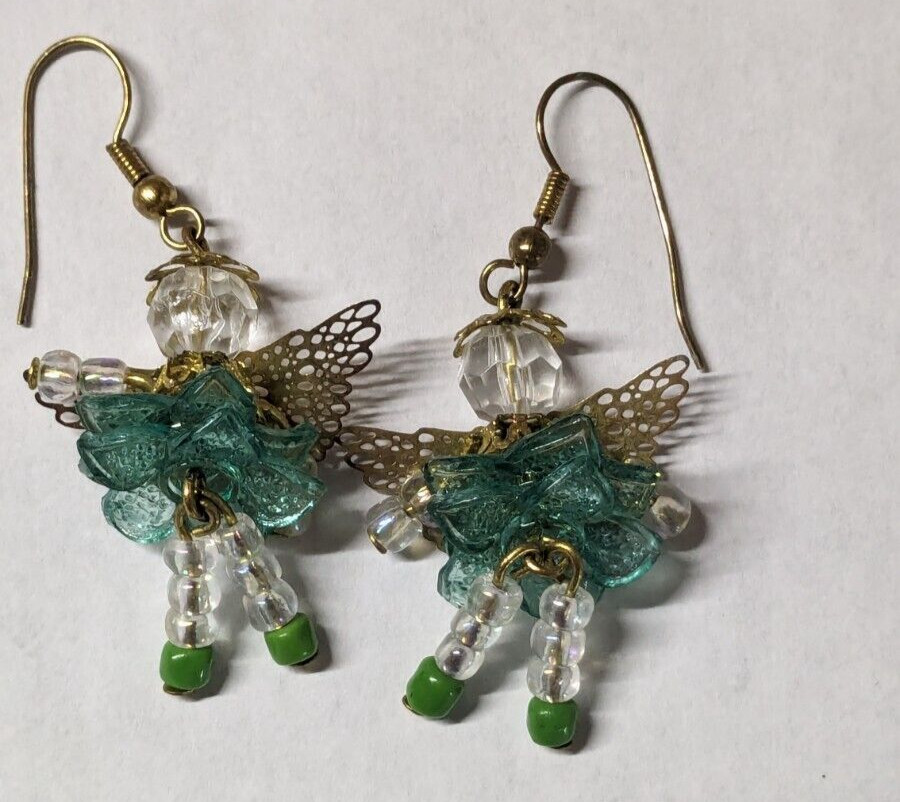Gold tone women’s fashion doll angel shaped hook earrings 2 1/8 in drop