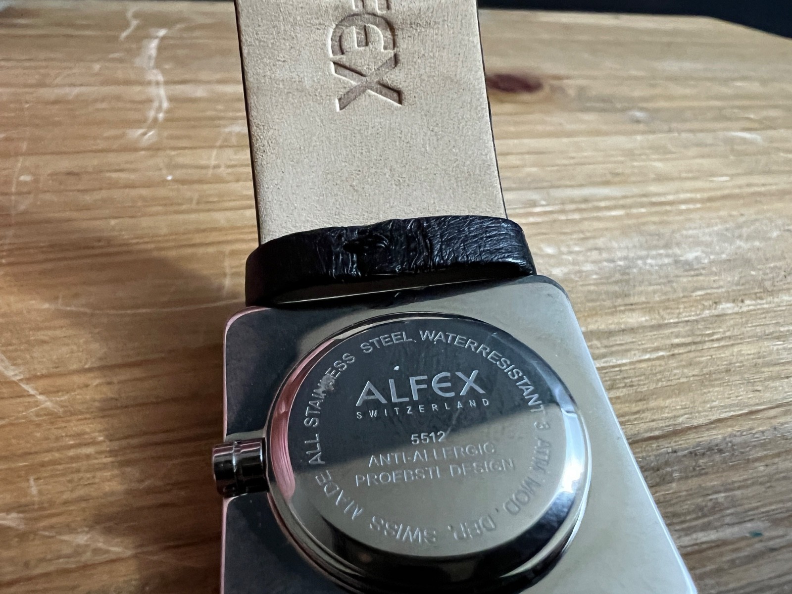 NEW WOMEN’S ALFEX 5512 SWISS SQUARE WATCH BLACK LEATHER BAND NEEDS BATTERY $250