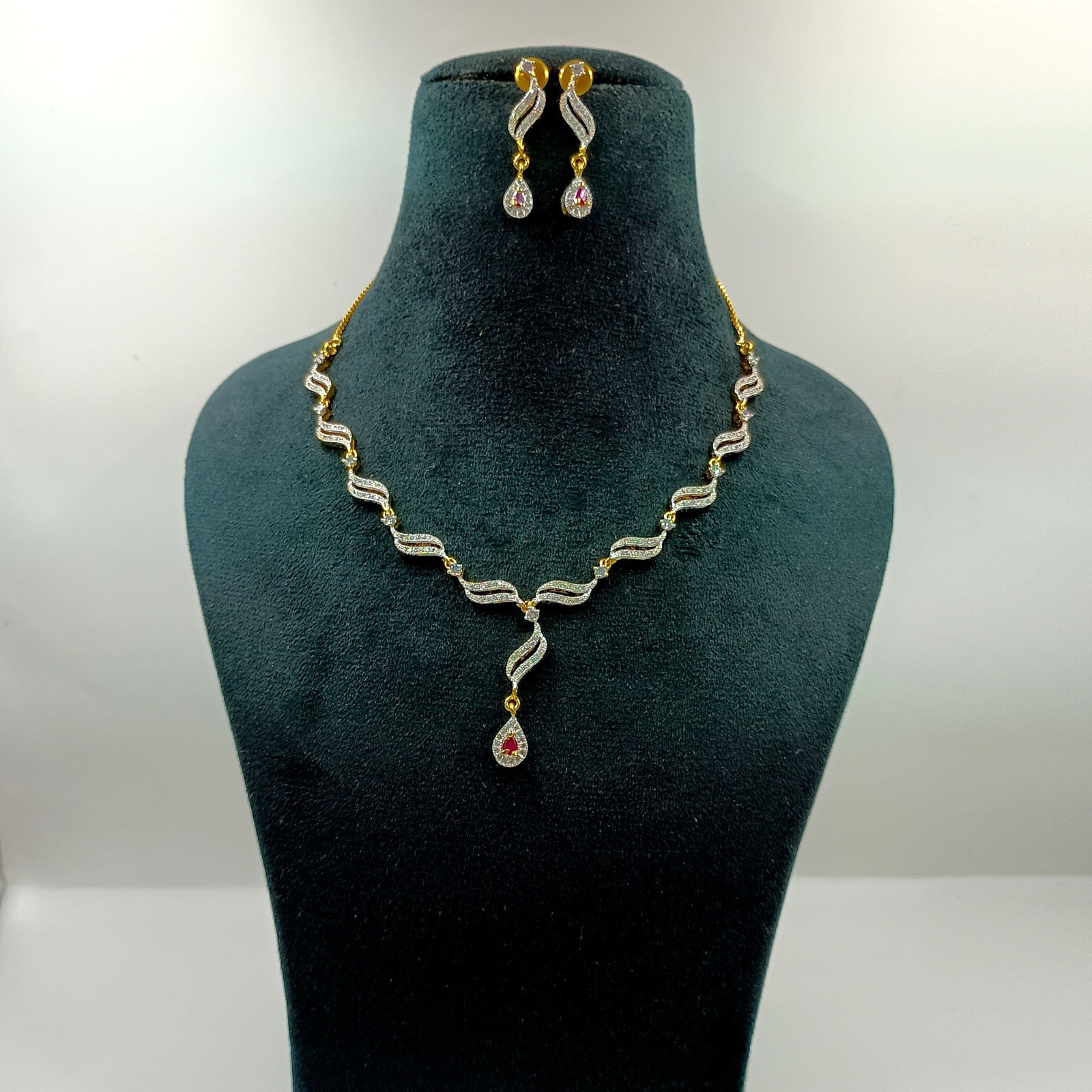 Indian Ethnic 22k Gold Plated Ruby CZ Diamond Bridal Choker Necklace Set
