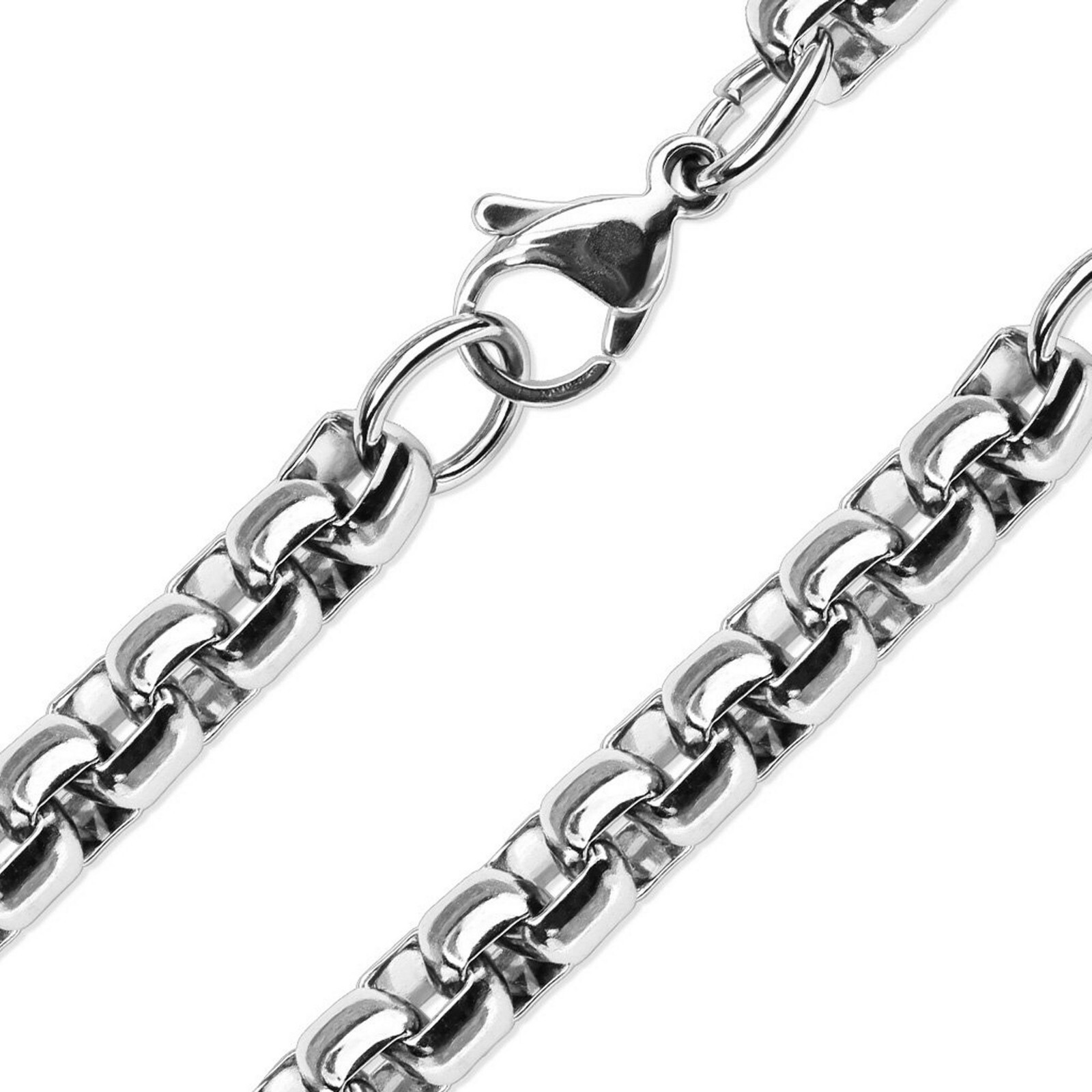 Round Box Necklace Silver Stainless Steel 6mm Rolo Chain 15-20-Inch