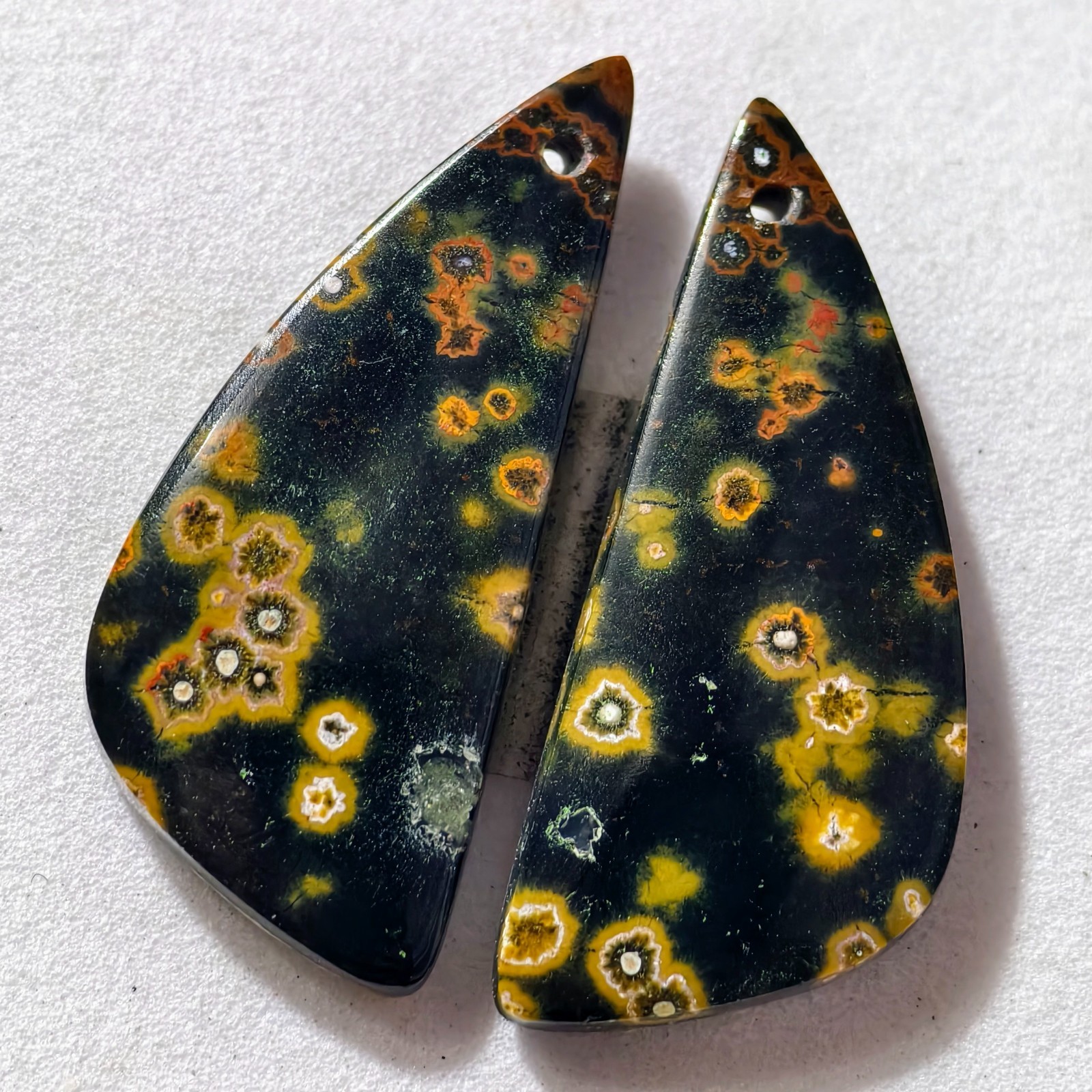 25 Cts Natural Ocean Jasper Drilled Match Pair Cabochon Gemstone 30.6 X 13.3 MM