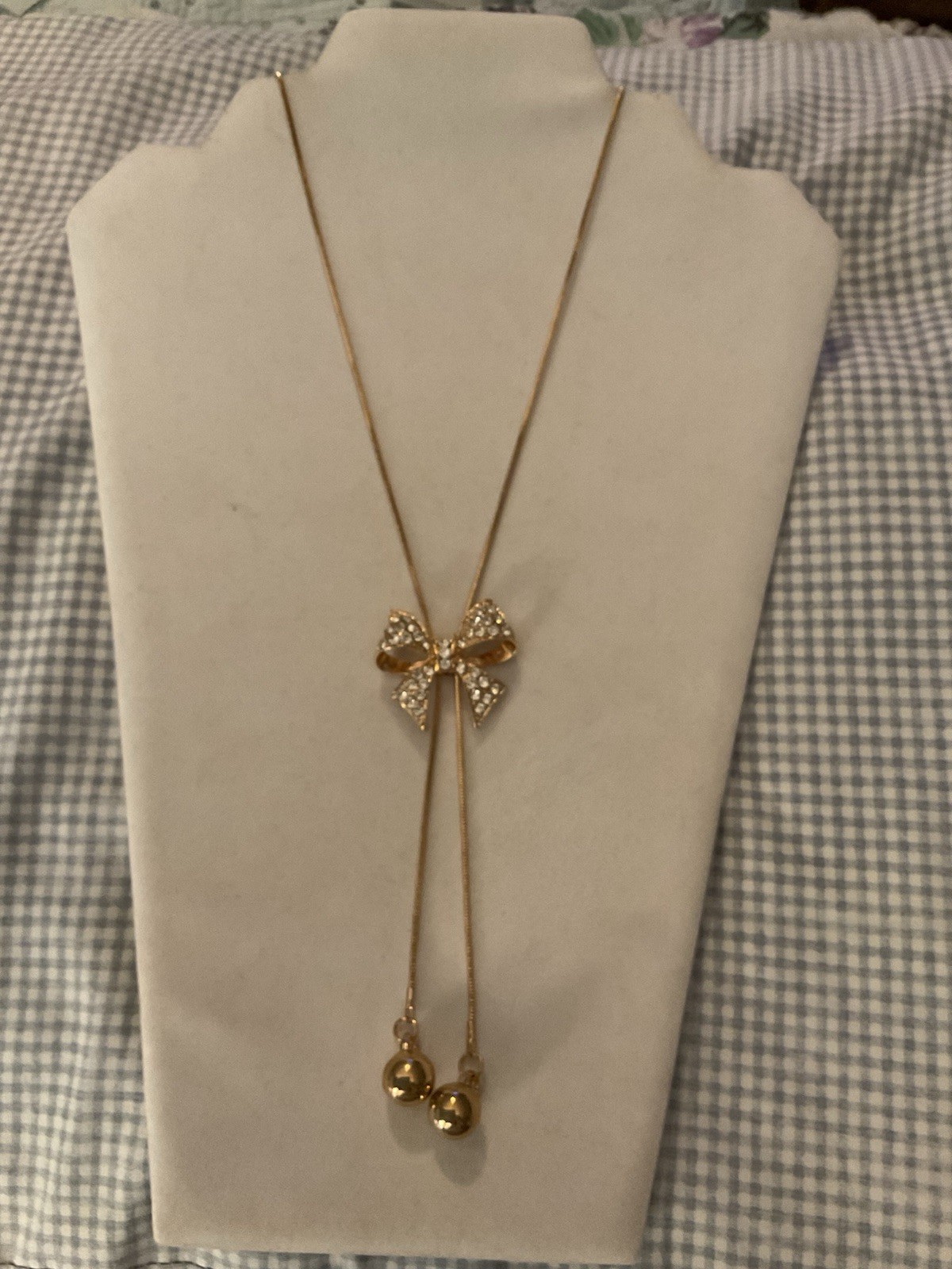 Unique Gold With Crystal Sliding Bow Long Necklace 16- 30 Inches New