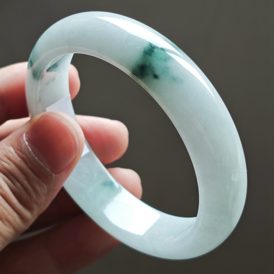 59mm White Green Emerald Jadeite Jade Bracelet Bangle Burma Jade Bangle 2359