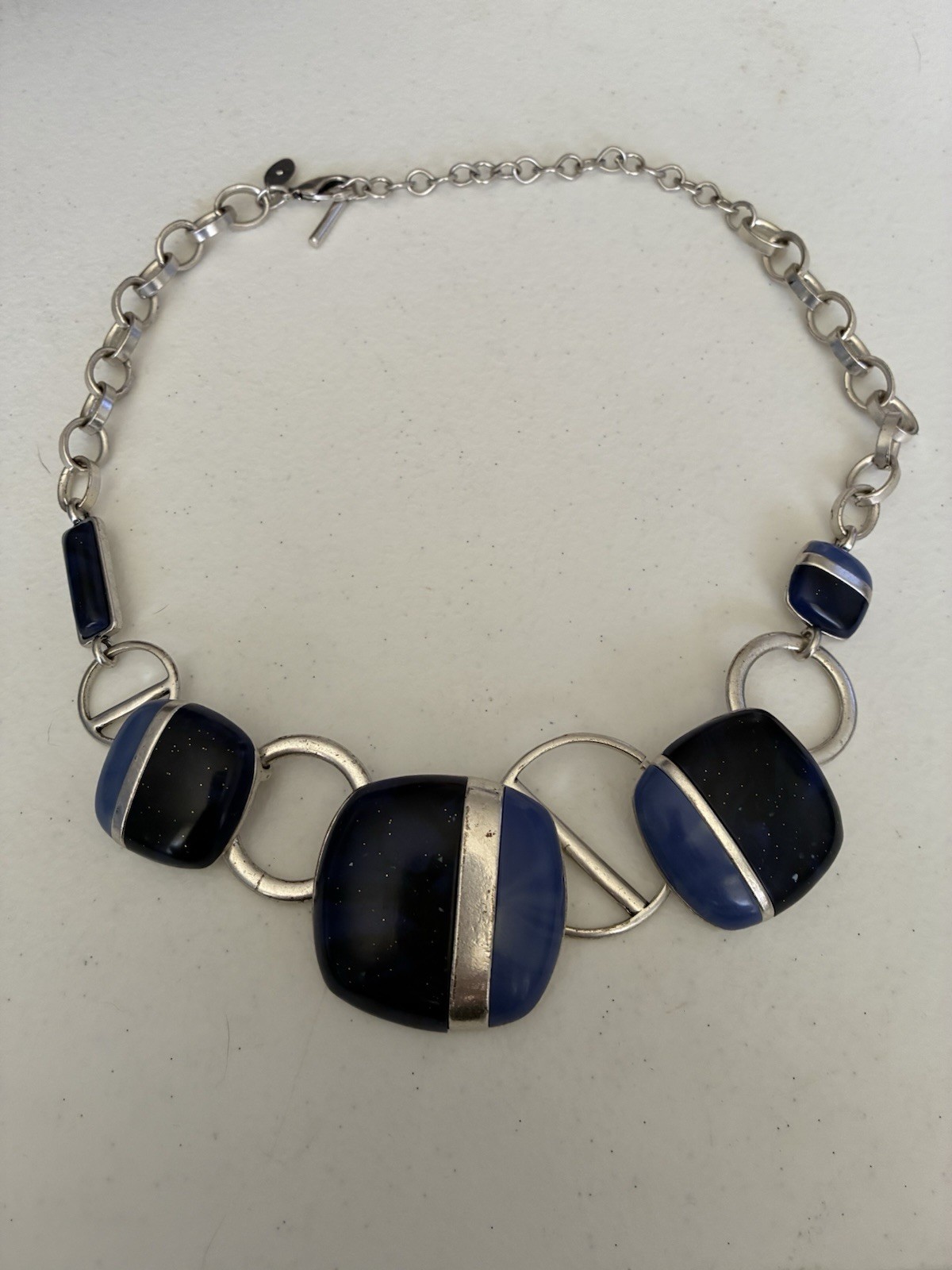 CHICO’S Lovely Lapis Blue 🧿 Matt Silver-Tone 10″L Necklace