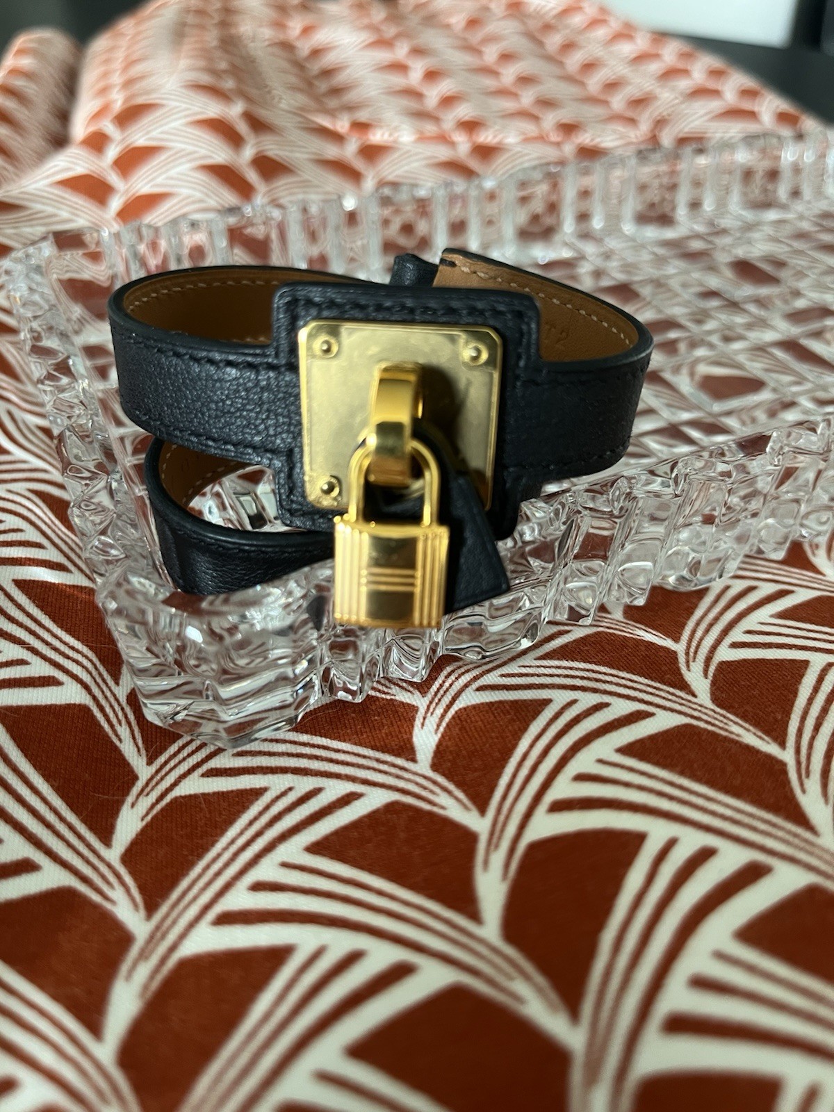 Hermes O’Kelly Double Bracelet Swift Leather . Turn Lock Plate, Hanging Padlock.