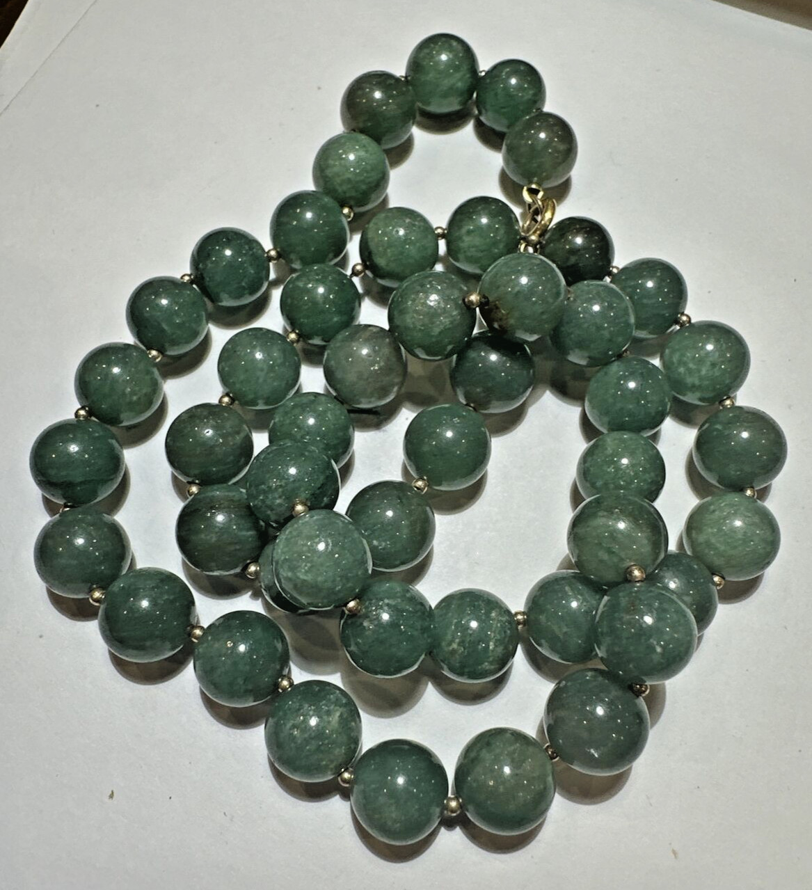 Chunky Green Carved Tourmaline Stone 11mm Bead Strand 18K Gold 114g Necklace DC5