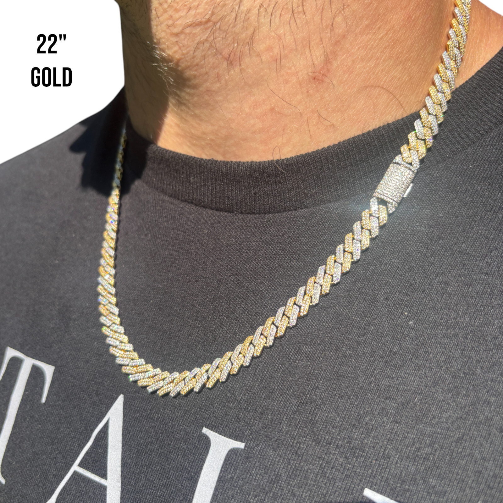 8mm Moissanite Cuban Prong Chain – 925 Sterling Silver or 14k Gold/Rose/Black
