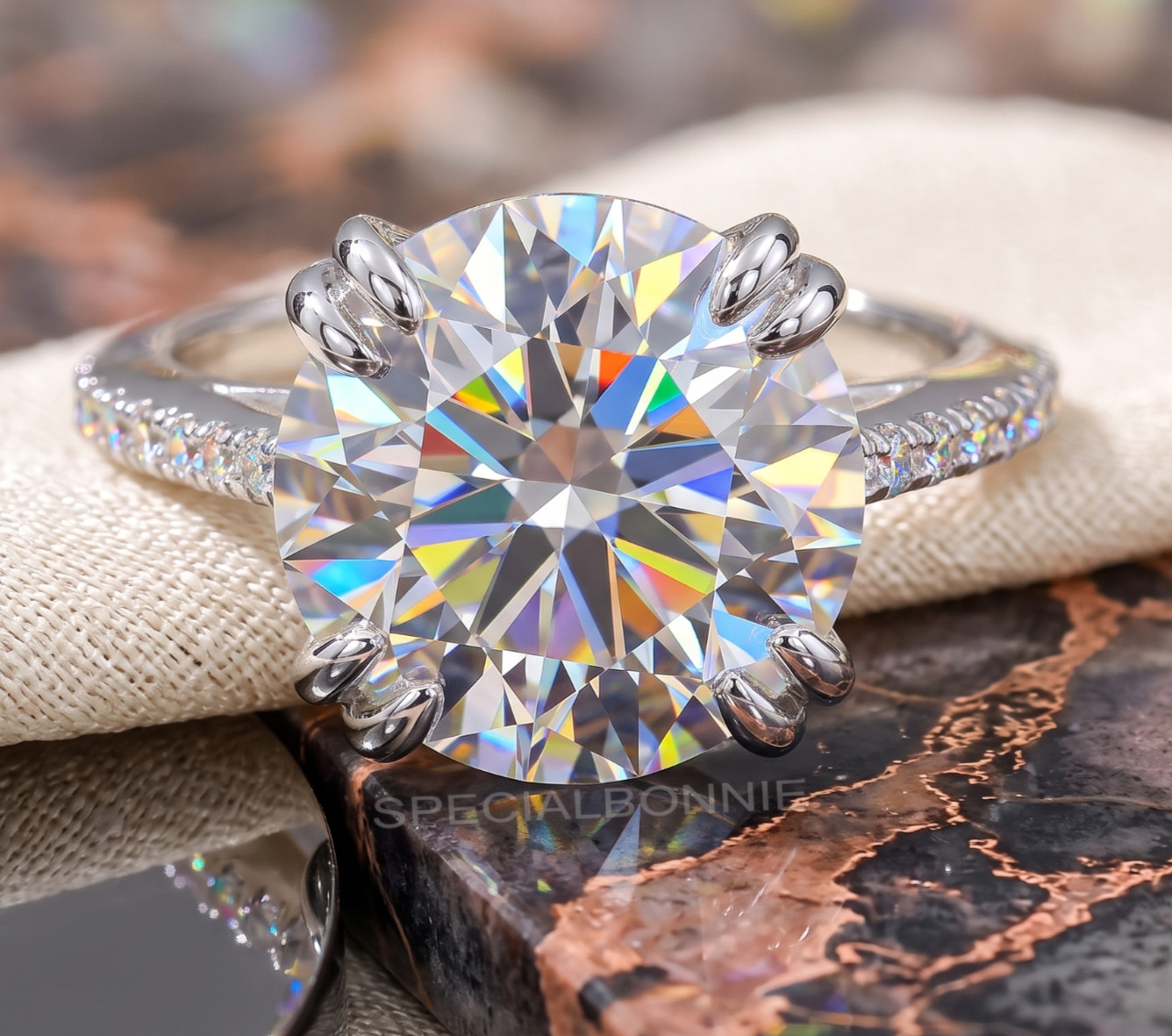 Amazing 6.00 Ct Certified White Diamond Ring, Great Luster-FREE Diamond Studs
