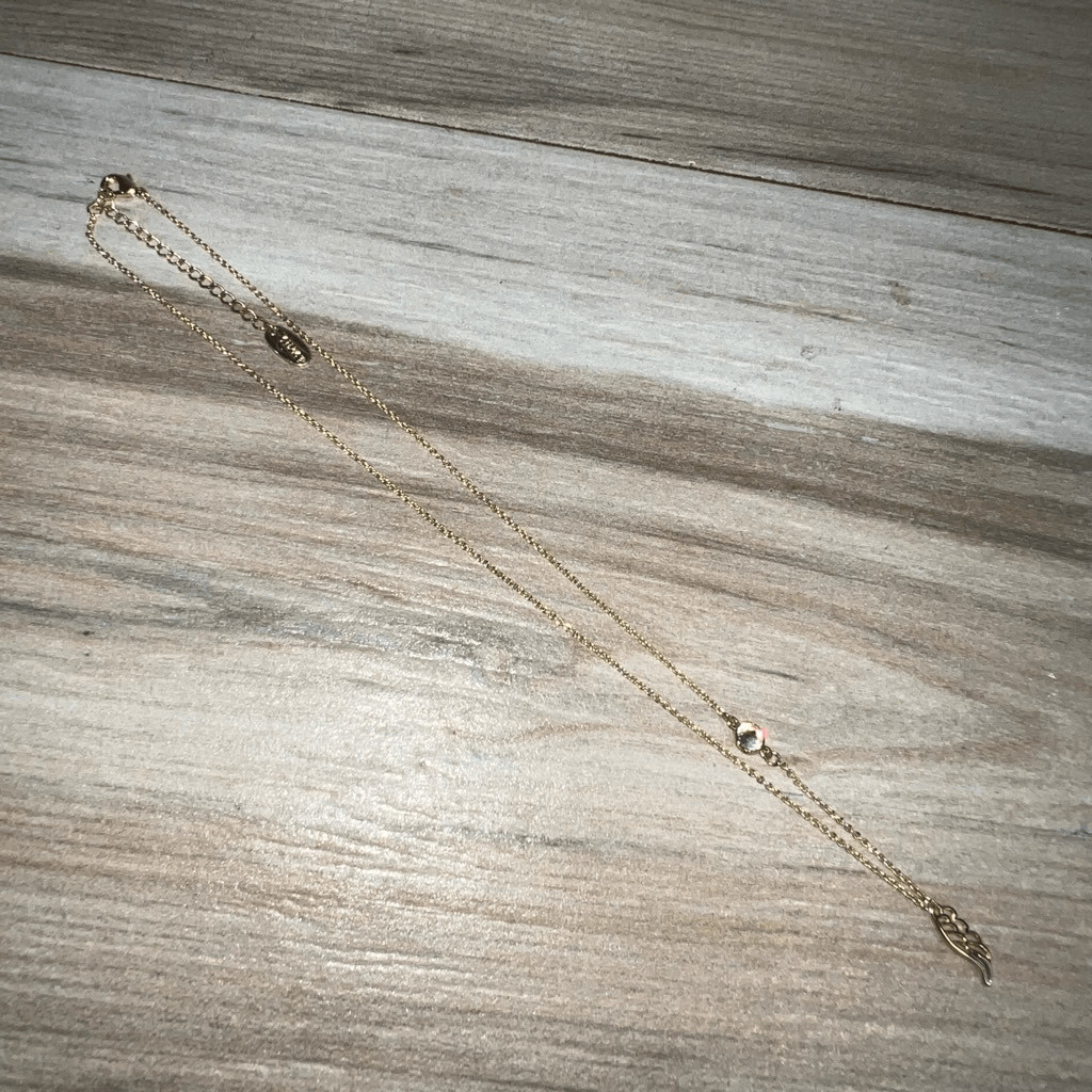 Alexa’s Angels Necklace Angel Wing Believe Wish With Rhinestone Gold Tone Class