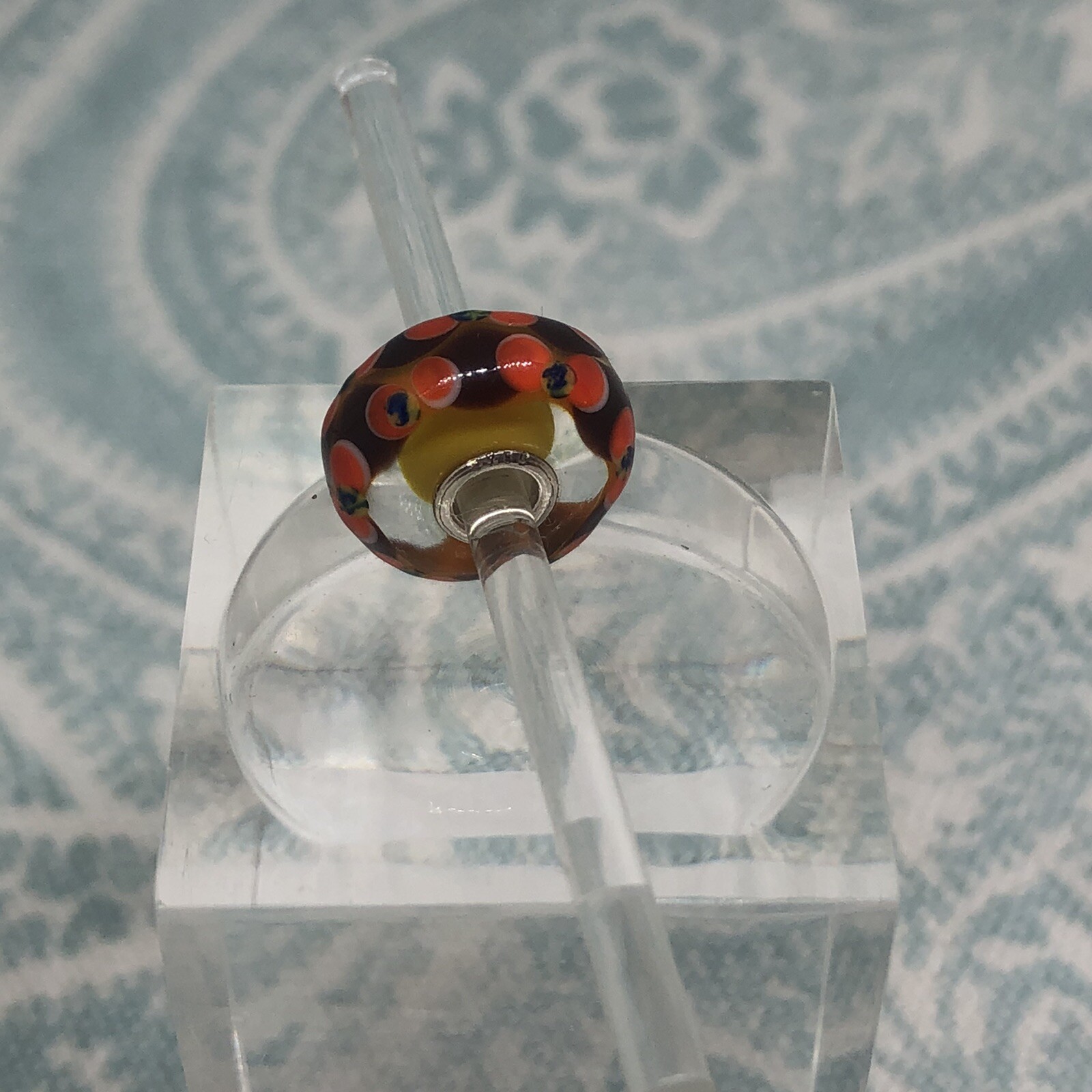 Authentic Trollbeads OOAK Orange & Brown Chains Blue with Dots on Yellow CC, New