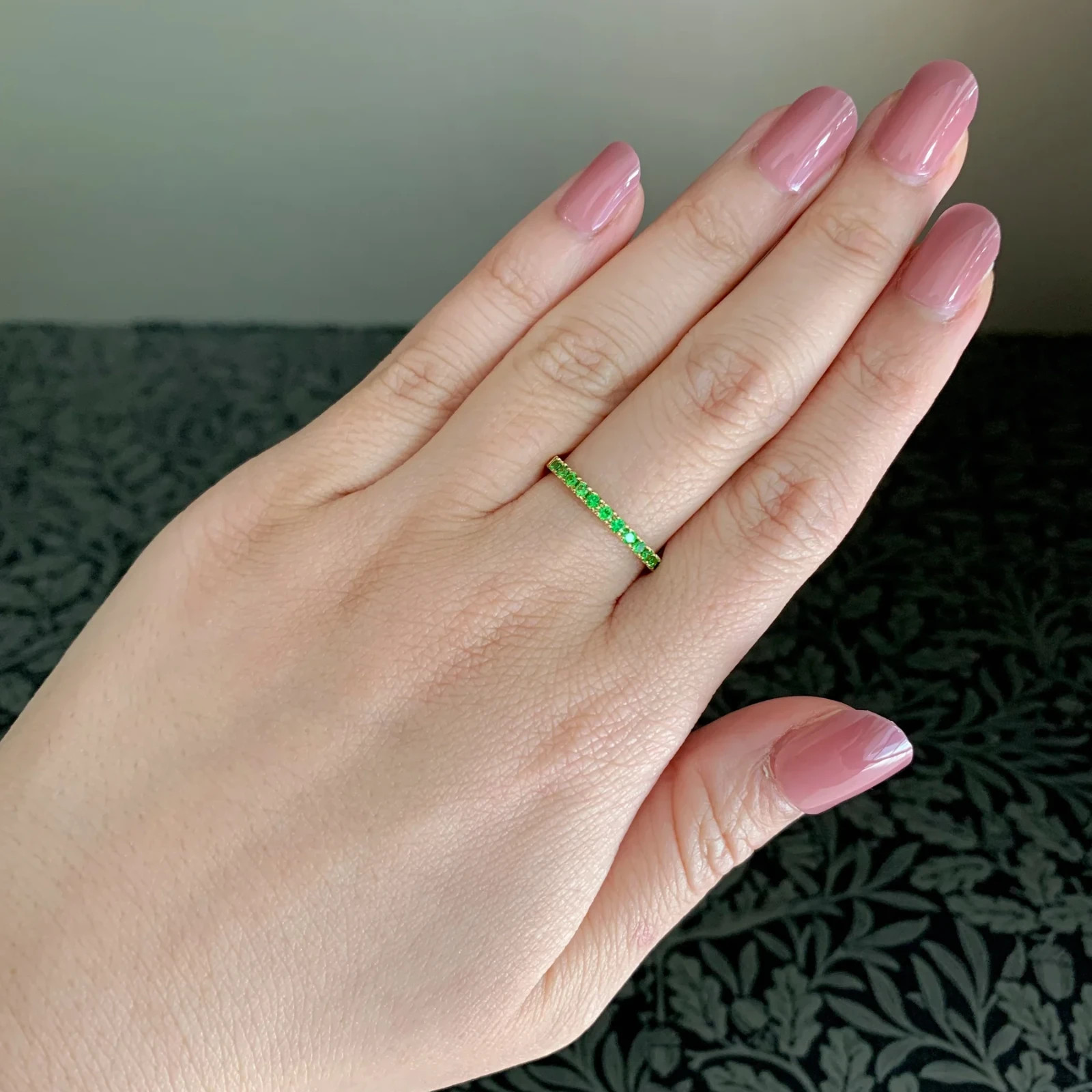 0.27ct Natural Demantoid Garnet 18K Gold Half Eternity Ring 【Made in Japan】