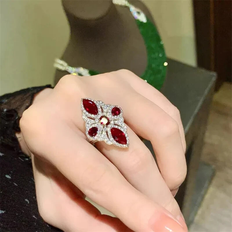 3Ct Marquise Cut Lab-Created Ruby Art Deco Engagement Ring 14K White Gold Plated