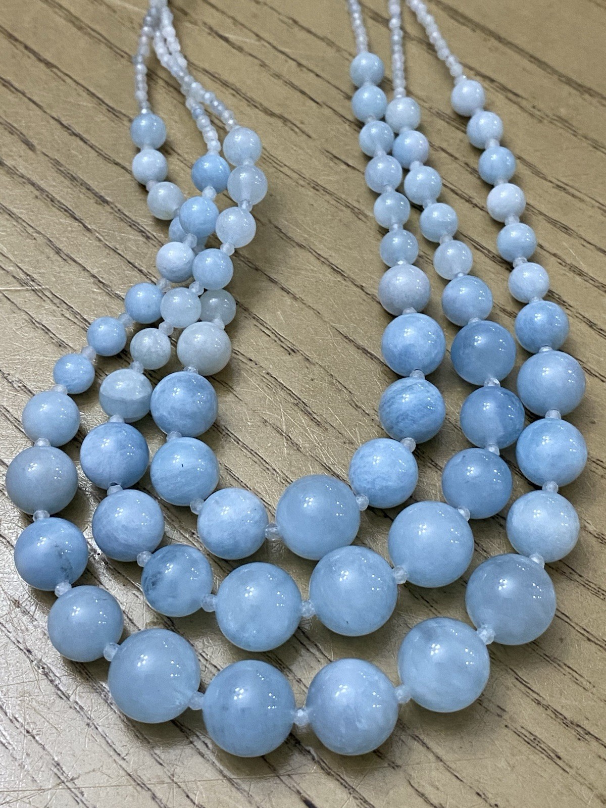 A&M Sterling Silver 925 Designer Signed Blue Stone Beaded Link Necklace 18”