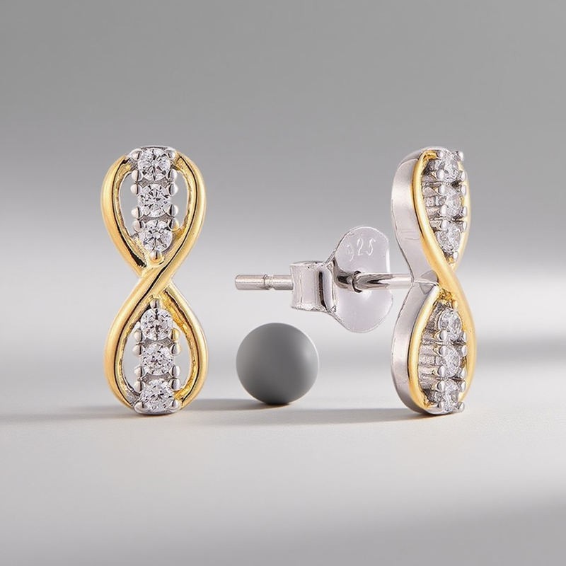 Moissanite Two Tone Infinity Stud Clear Crystal Elegant Love Knot Jewelry Women