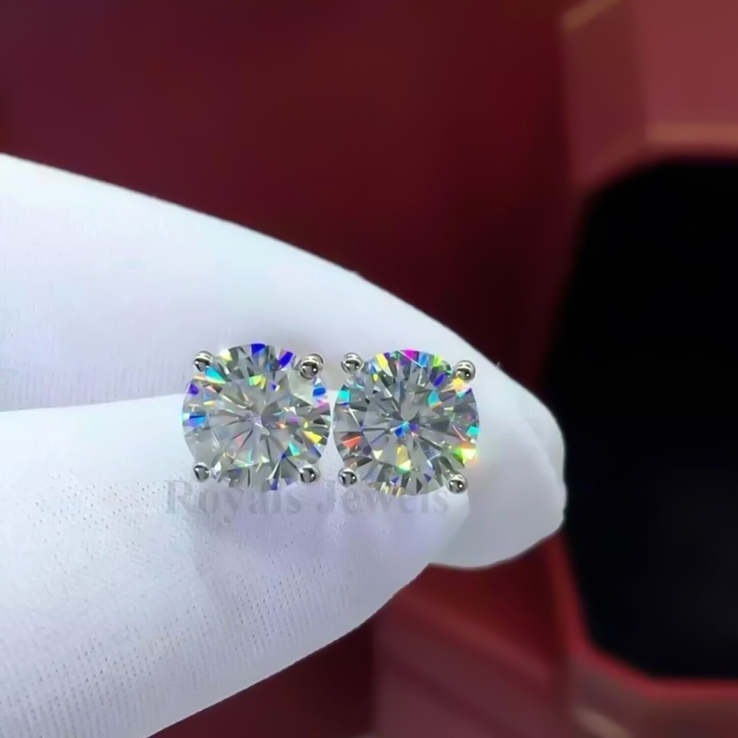 4.40 Ct White Round Diamond Stud Earrings In 14k White Gold Certified Sparkle