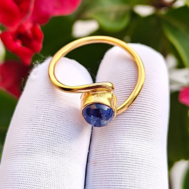 Dainty Blue Sapphire Ring, Gold Plated Sterling Silver, Handmade Gemstone Ring