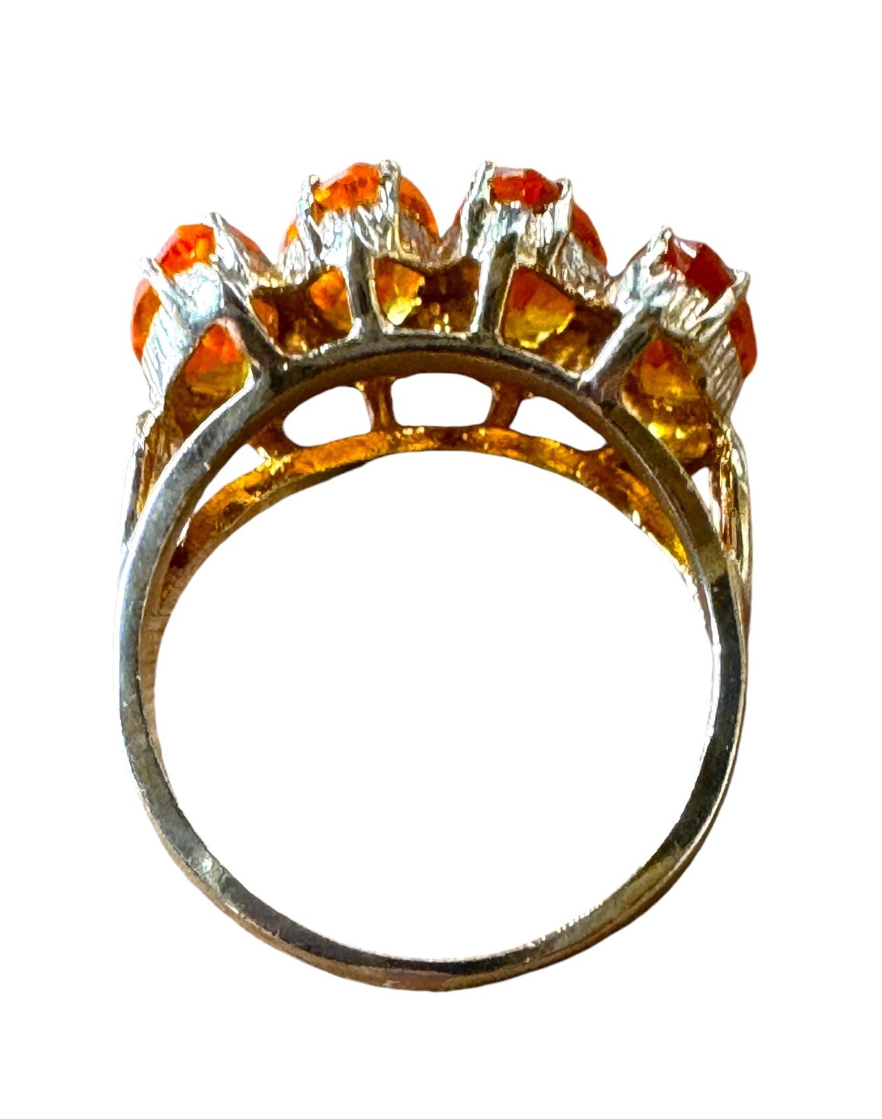14K SOLID YELLOW GOLD 4 X 10MM ORANGE SAPPHIRE MARQUISE STATEMENT RING SIZE 5.5