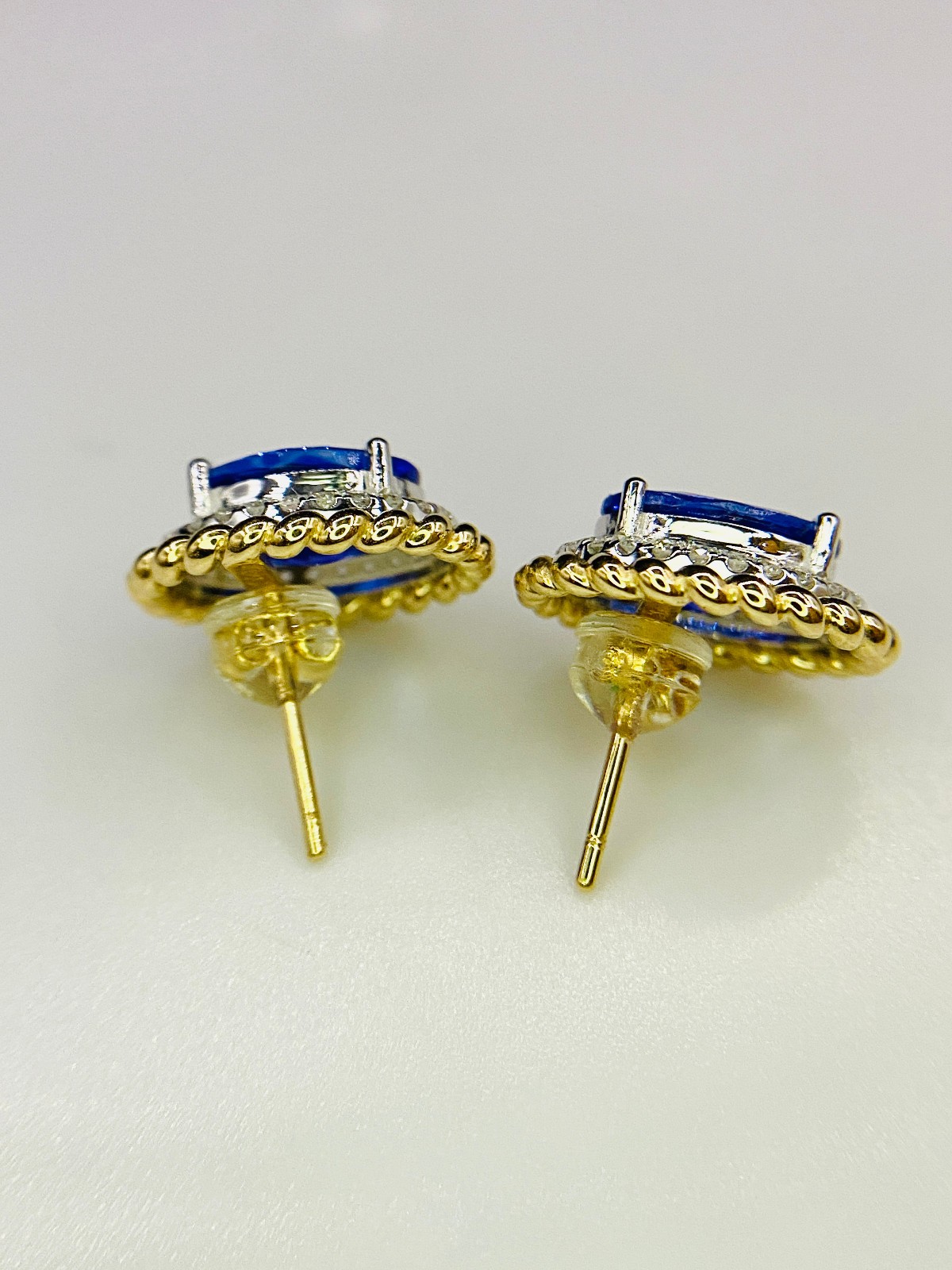 GIL Certified 14K Yellow White Gold Tanzanit & Diamond Earrings Natural Gemstone