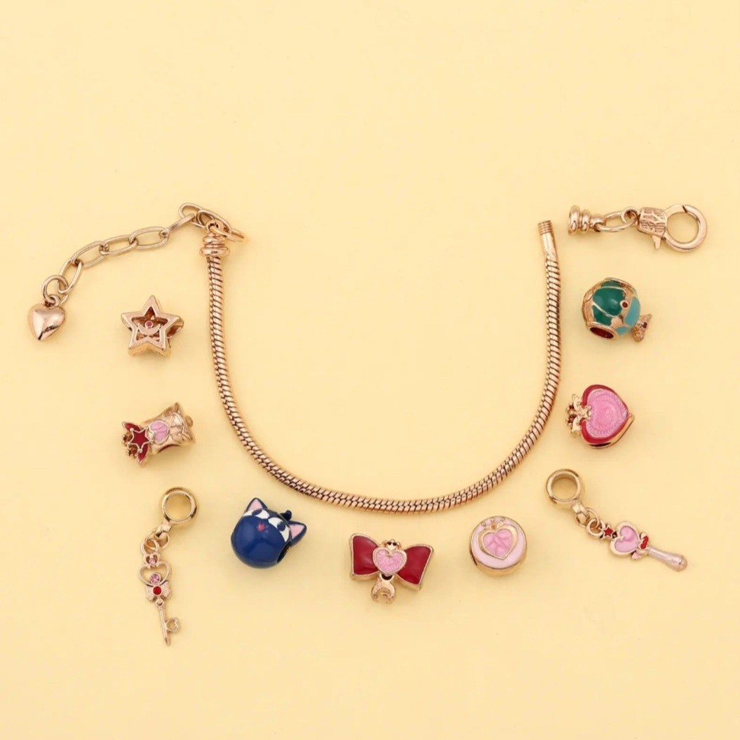 Sailor Moon Magic Sticks, Luna, Stars, Hearts Cute Charms Bracelet
