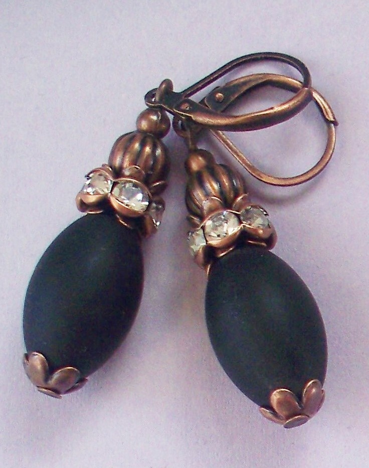flat BLACK CRYSTAL drop Lever back COPPER or BRONZE U CHOOSE XX