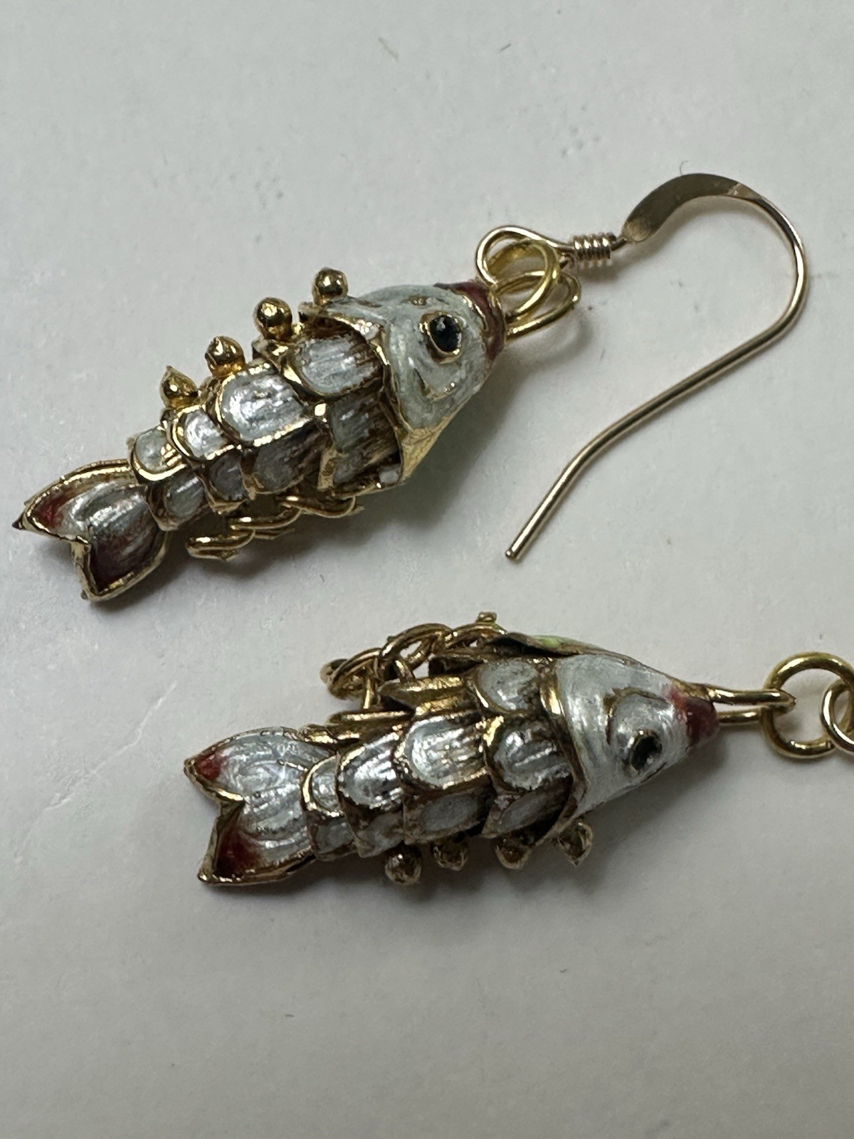 Cloisonné Enamel Articulated Koi Fish Dangle/Drop Earrings White NEW