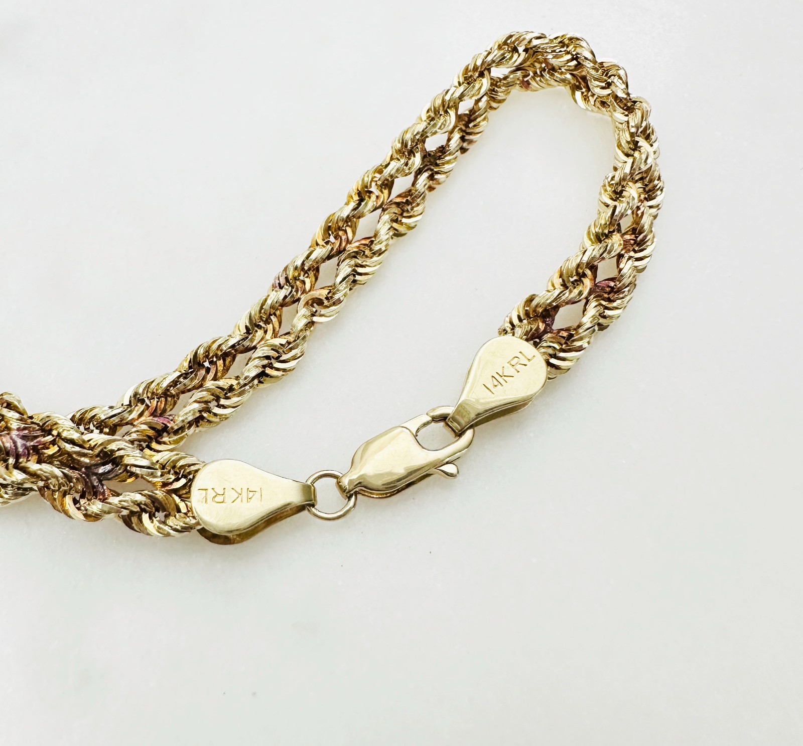 Solid 14K Yellow Gold Unique Braided Link Chain Bracelet 5.7mm, 7 3/8″, 3.4g