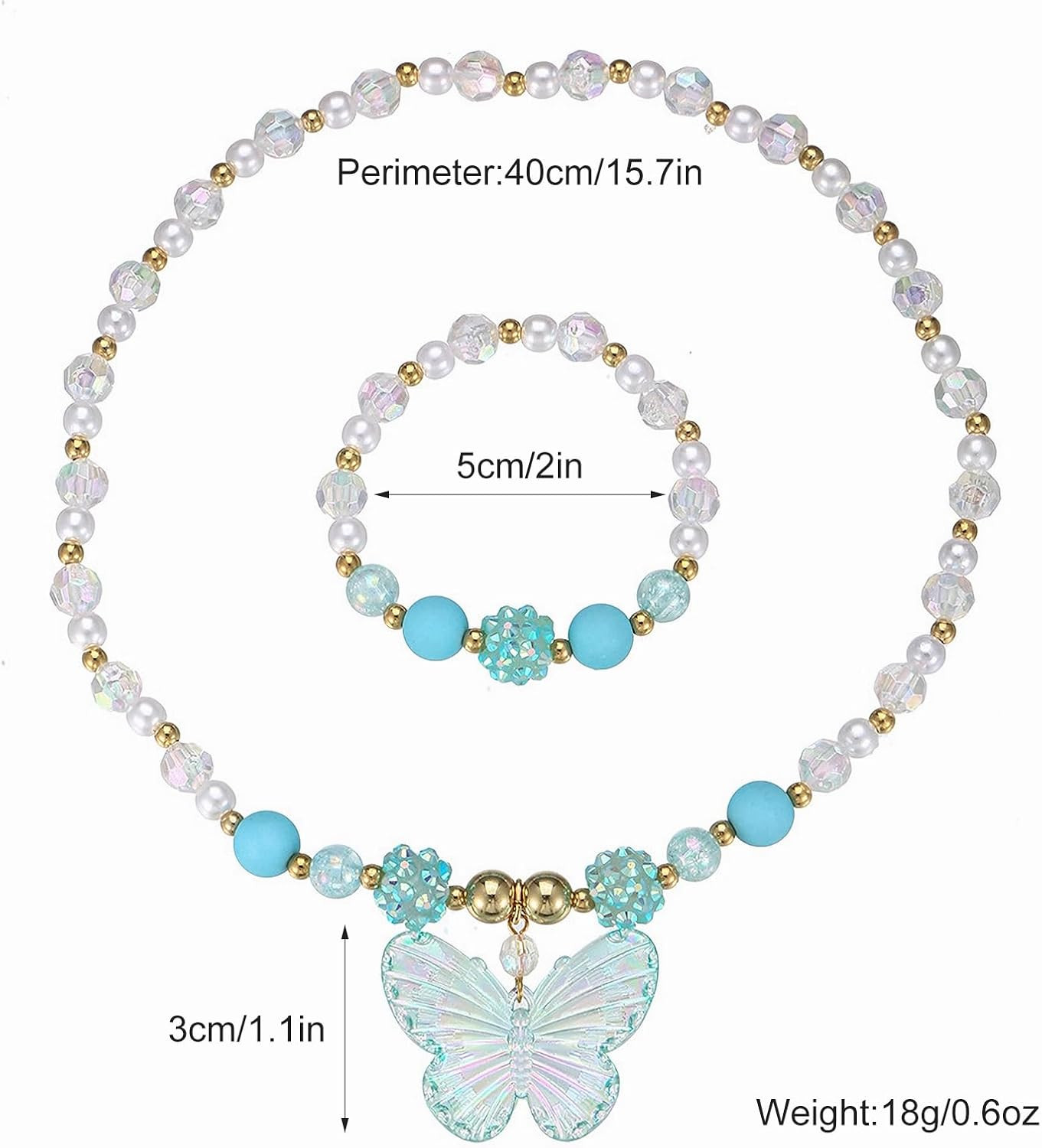 3 Sets Princess Jewelry for Little Girls, Handmade Butterfly Kids Jewelry Set, S
