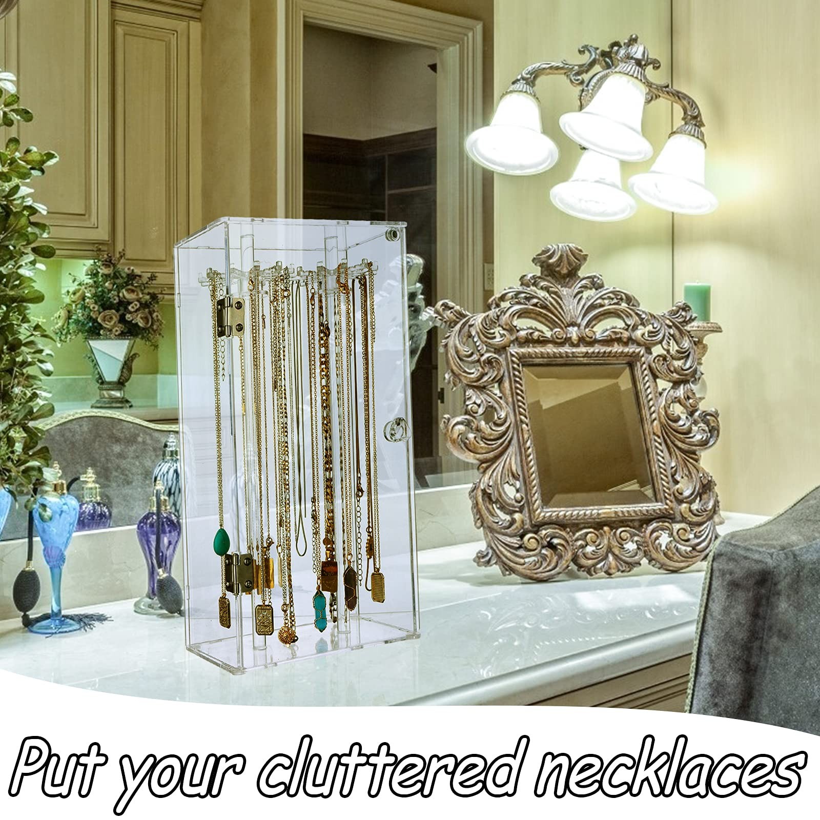 Acrylic Necklace Holder Stand,Clear 11.81×5.91×3.35 inches, Square