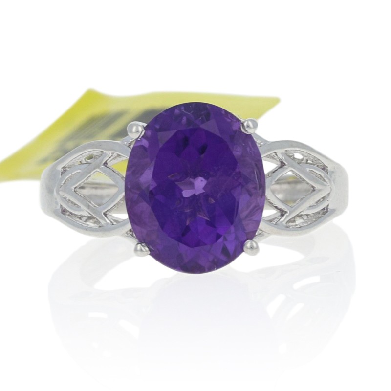 Silver Amethyst Cocktail Solitaire Ring – 925 Oval Cut 3.20ct