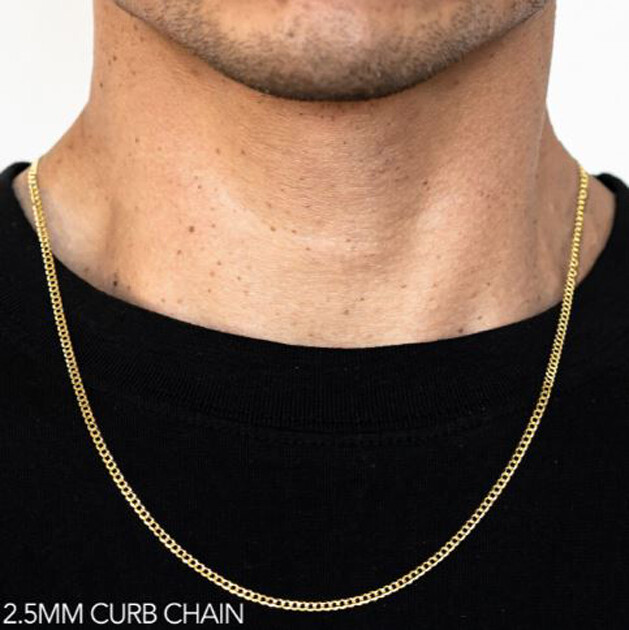 14k Yellow Gold 2.5mm Solid Curb Chain Necklace Size 16″-30″