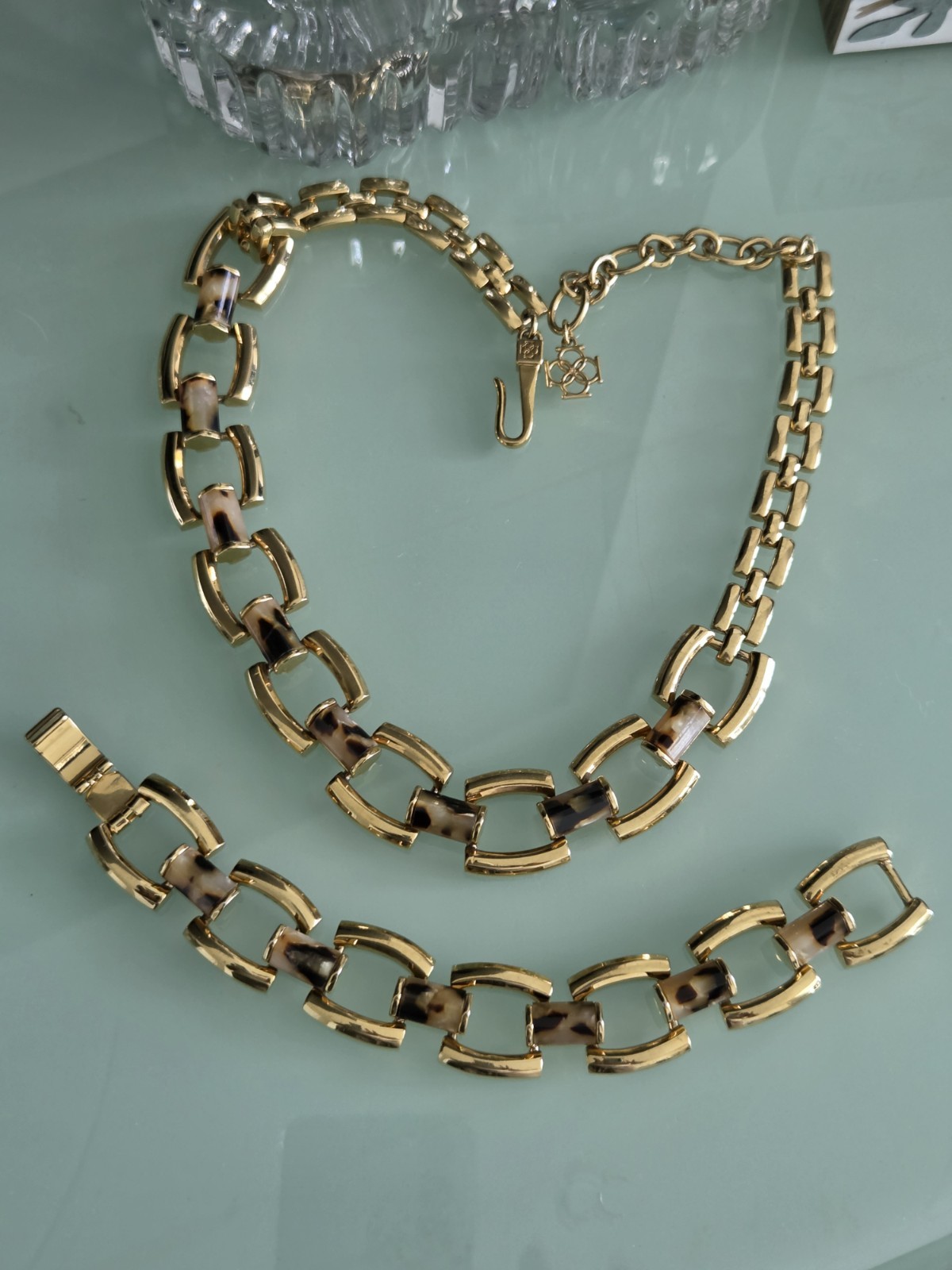 Ann Taylor GoldStone Large Links Necklace & Bracelet animal Print