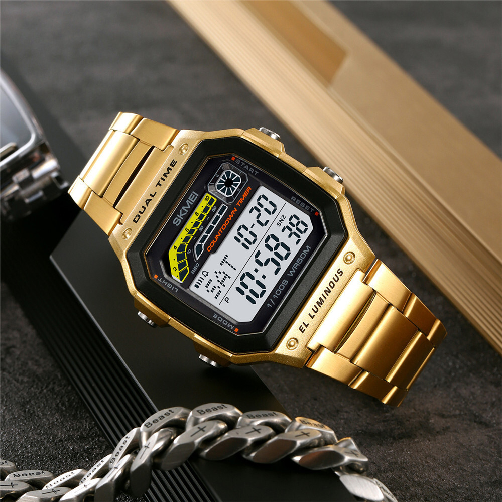 SKMEI Men Digital Watch Weekdate LED Wristwatch Male Steel Countdown Boy Watches