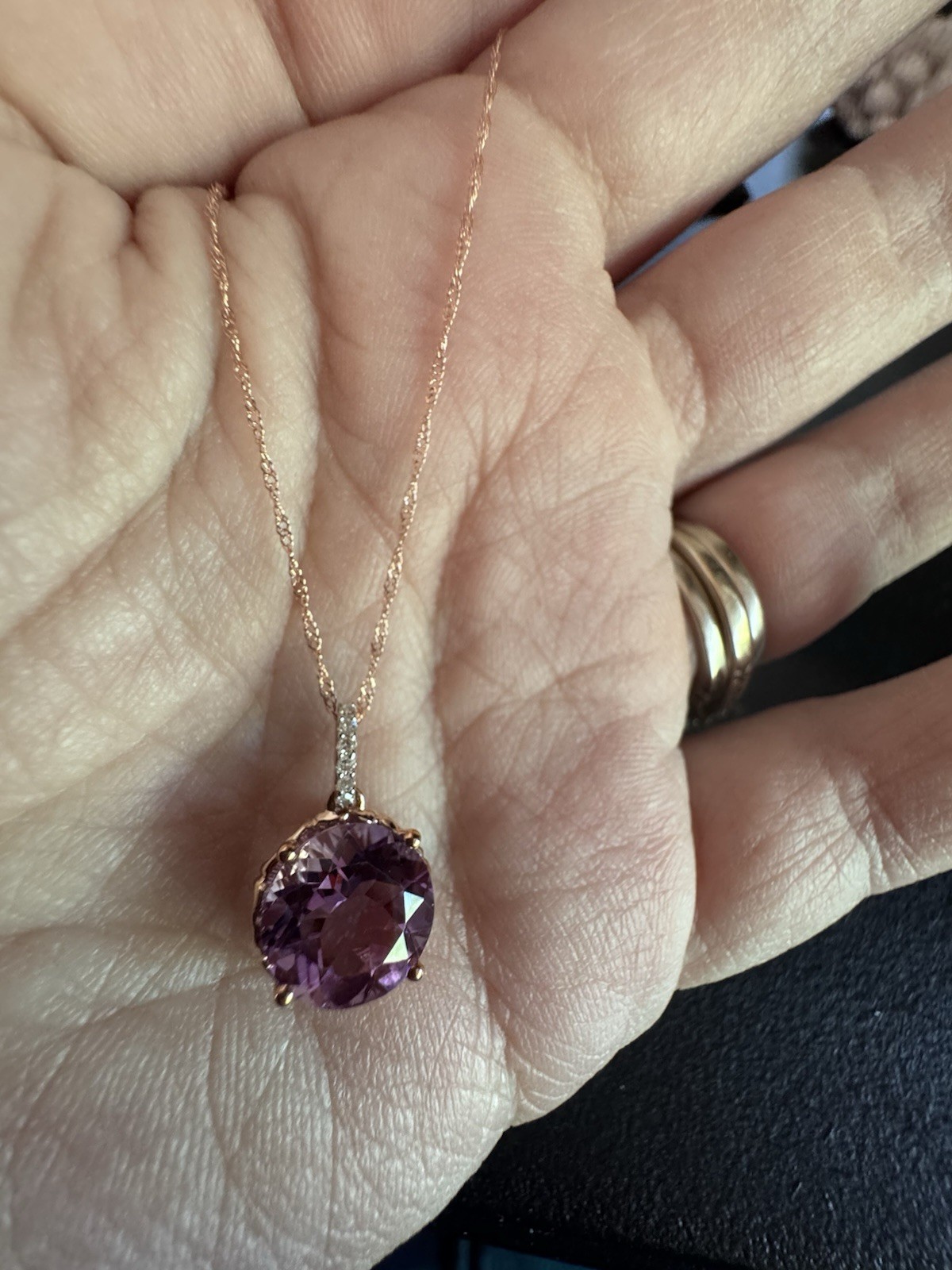 Ross-Simons 18k Rose Gold Natural Purple Amethyst Pendant Necklace 18in Rope